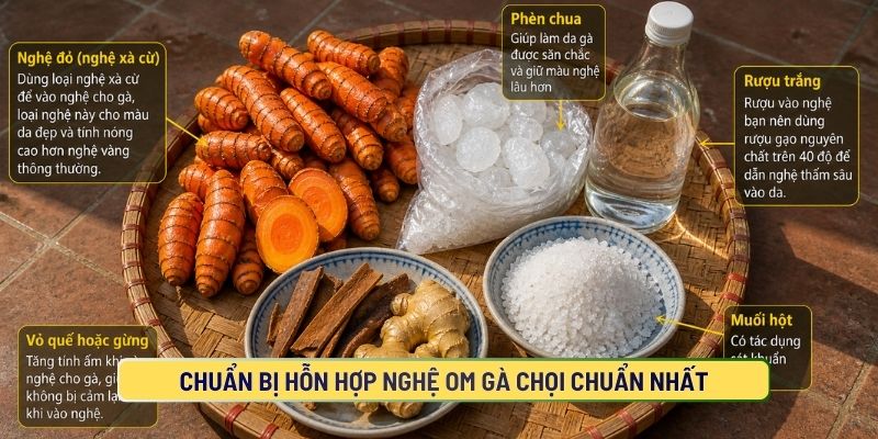 Chuẩn Bị Hỗn Hợp Nghệ Om Gà Chọi Chuẩn Nhất